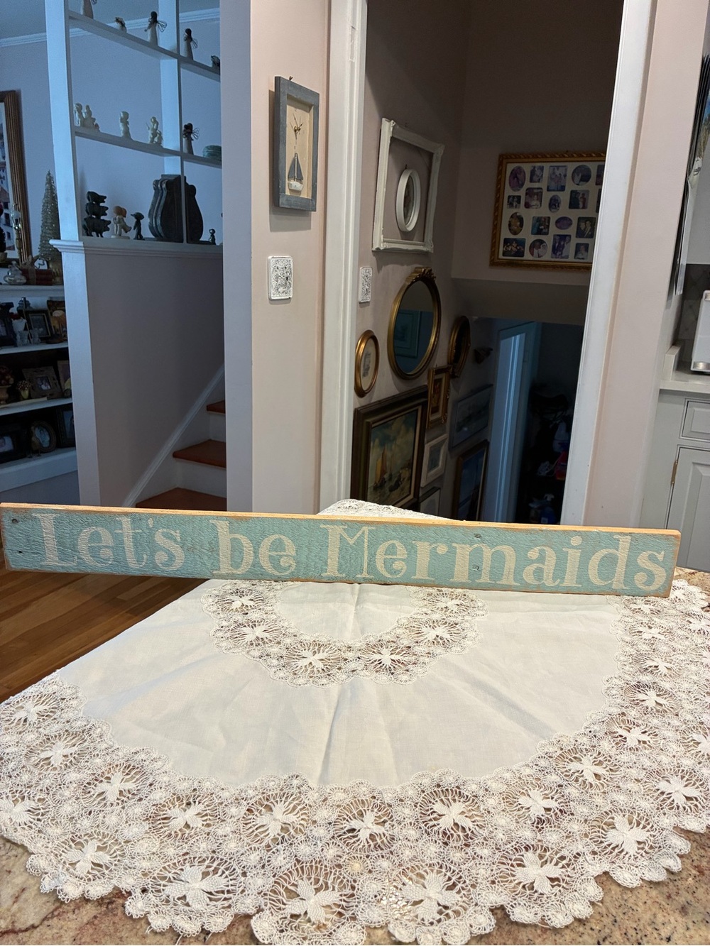 Let's Be Mermaids Coastal Wood Wall Sign - Light Blue